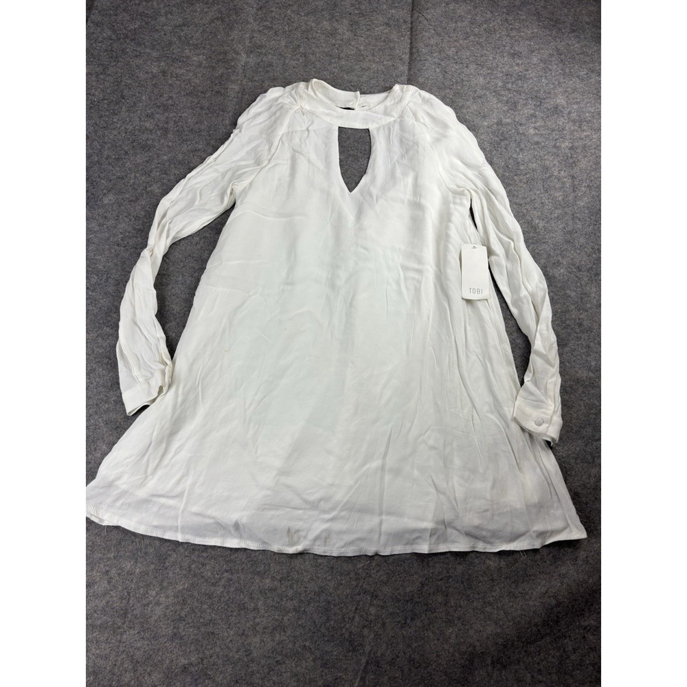 TOBI Womens S White Mini Dress Keyhole A-Line Flowy Chic Boho Coastal Hippie SEE